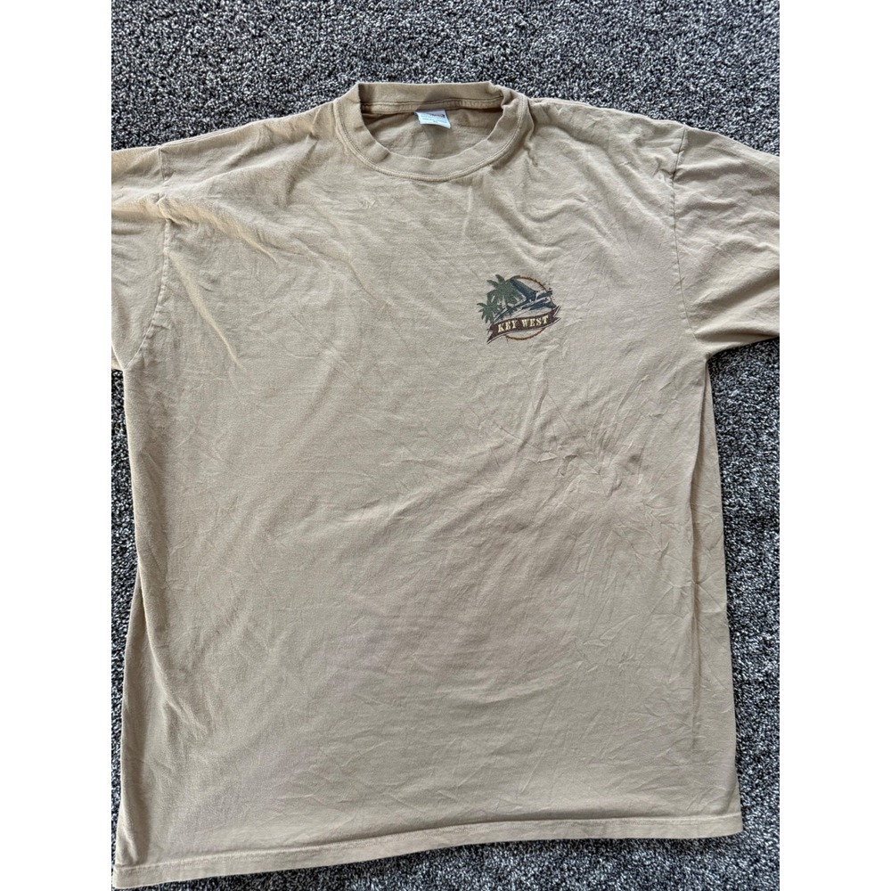 Crazy Shirts Kona Coffee Dyed Fly The Keys Florida Seaplane T-Shirt XL Tan